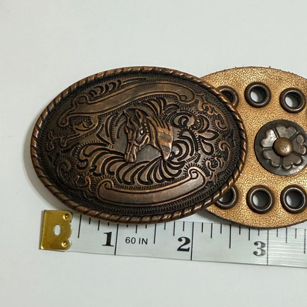 Western Concho Belt Horse Buckle Bronze Gold Grommet Boho Cowgirl Statement